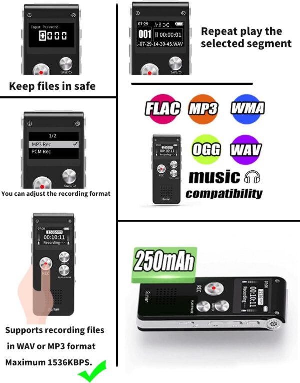 Sunlan Digital Voice Recorder 16GB Voice Recorder with Playback for Lectures - Image 3