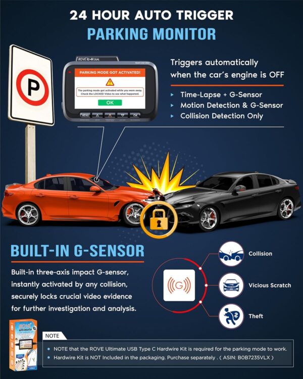 ROVE R2-4K DUAL Dash Cam Front and Rear - Image 3