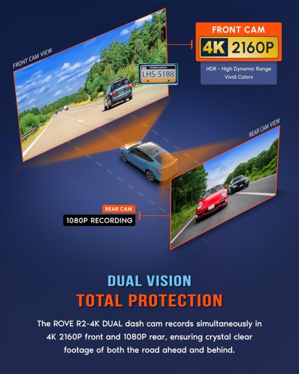 ROVE R2-4K DUAL Dash Cam Front and Rear - Image 7