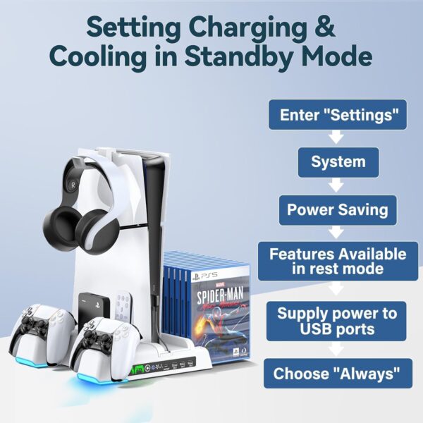 PS5 / Slim/Pro Stand and Cooling Station with LED Controller Charging Station - Image 2