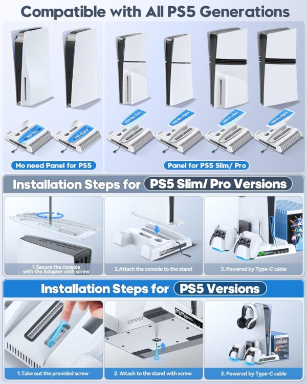 PS5 / Slim/Pro Stand and Cooling Station with LED Controller Charging Station - Image 6